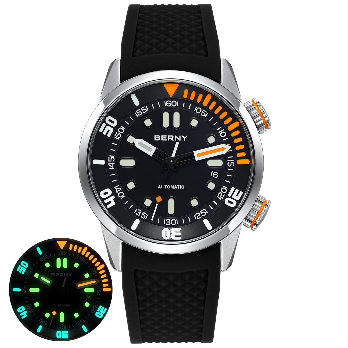 BERNY 20Bar Diver Men Mechanical Watch Miyota 8215 Super Luminous Sapphire Swiming Automatic Self Wind Silicone Men Wristwatch