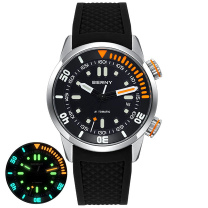 BERNY 20Bar Diver Men Mechanical Watch Miyota 8215 Super Luminous Sapphire Swiming Automatic Self Wind Silicone Men Wristwatch