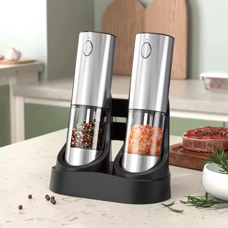 2-Pack Electric Salt & Pepper Grinder Set – USB Rechargeable 190ML Spice Mill with Adjustable Coarseness | Automatic Kitchen Grinder for Cooking & Dining