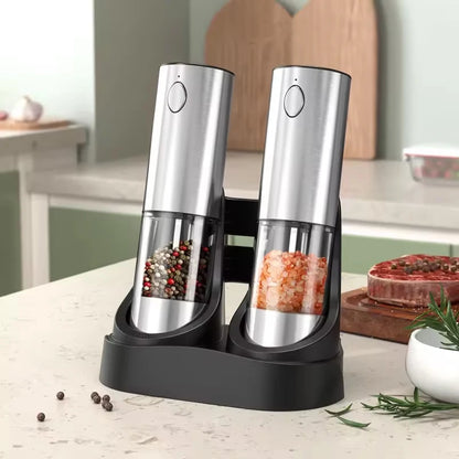 2-Pack Electric Salt & Pepper Grinder Set – USB Rechargeable 190ML Spice Mill with Adjustable Coarseness | Automatic Kitchen Grinder for Cooking & Dining