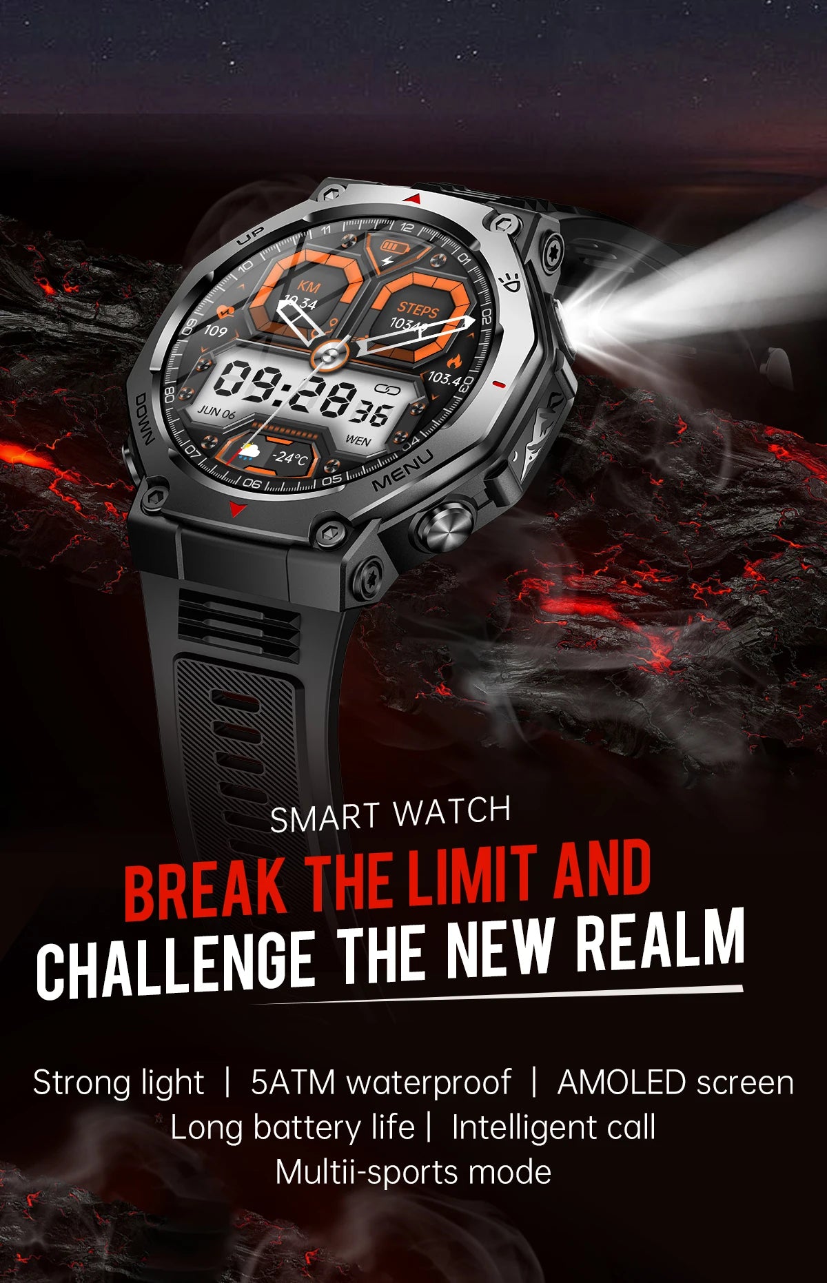 T-Rex 3 GPS Smart Watch 5ATM Waterproof 1.43 inch AMOLED HD Screen BT Call Flashlight Military Sport Smartwatches Men 2025 New