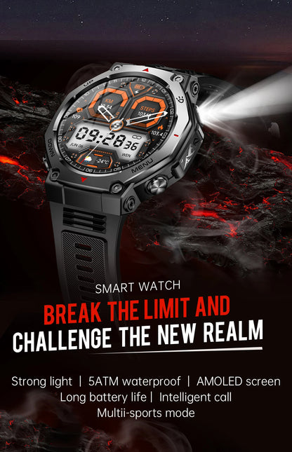 T-Rex 3 GPS Smart Watch 5ATM Waterproof 1.43 inch AMOLED HD Screen BT Call Flashlight Military Sport Smartwatches Men 2025 New