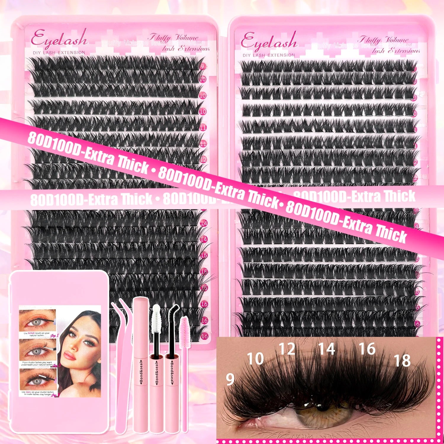 DIY Lash Extension Kit 720pcs Lash Clusters Individual Eyelashes Kit with Lash Bond and Seal Wispy Natural Mange Lashes RELUX.STORE