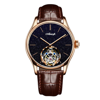 AESOP Mens Luxury Real Flying Tourbillon Mechanical Sapphire Waterproof Watch Skeleton Watches for Men Wristwatches Male 2025 A