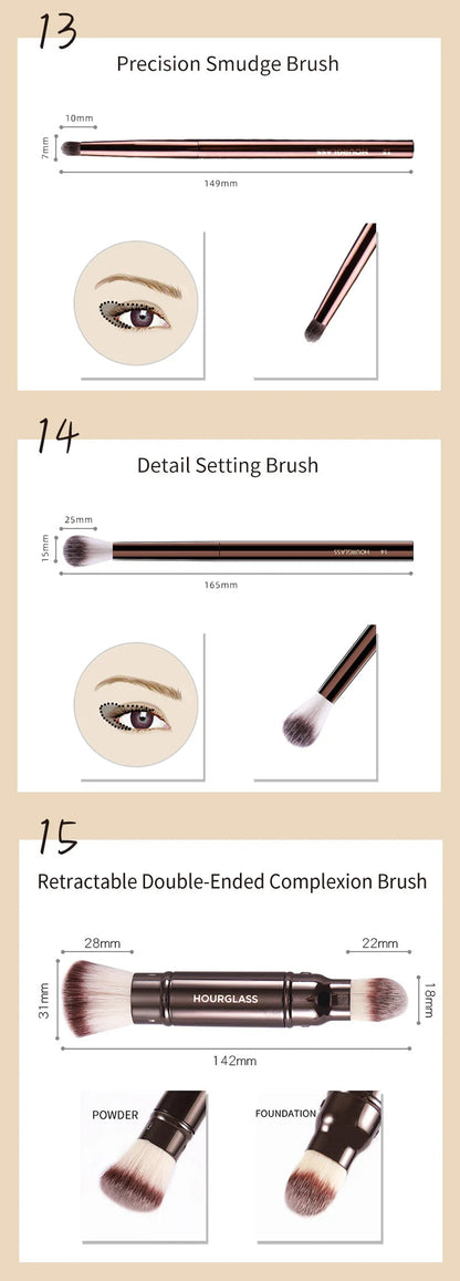 Hourglass Makeup Brush All Kinds Eyeshadow Foundation Concealer Powder Bronzer Blusher Eyeliner Retractable Professional Brushes RELUX.STORE