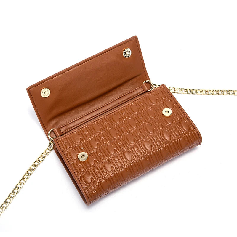 CHCH Women's Shoulder Bag New Magnetic Flip Chain Bag Brown Small Square Bag Wallet RELUX.STORE