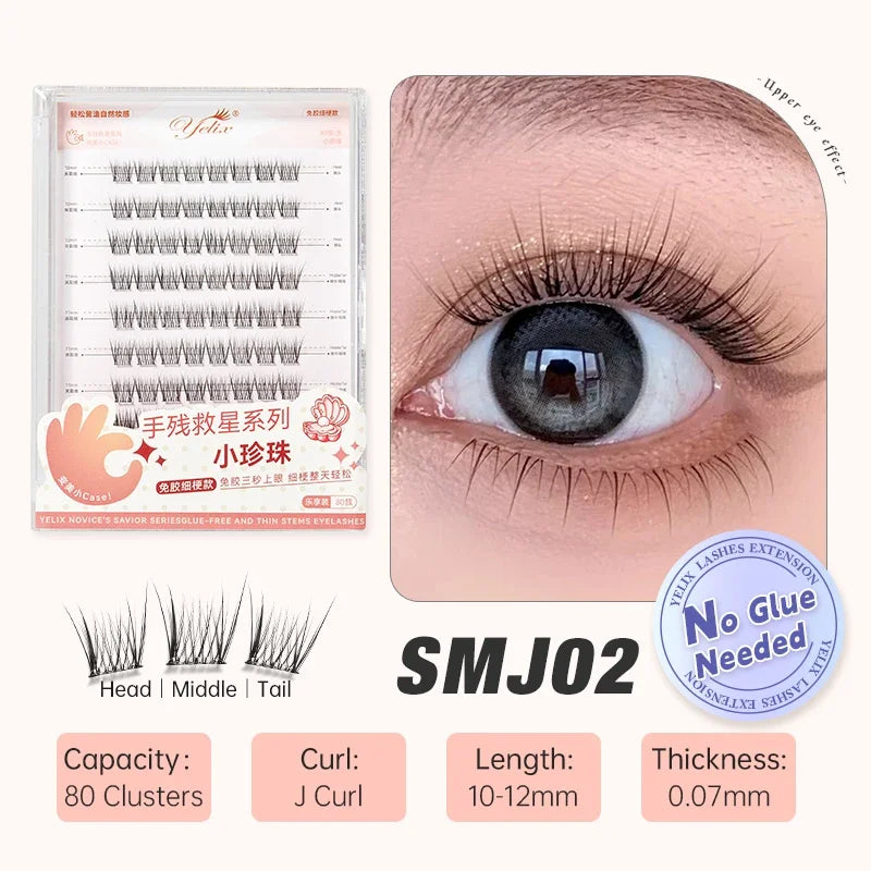 Yelix Self-adhesive Glue Free False Eyelashes Reusable DIY Segmented DIY Lashes Clusters No Glue Needed Natural Soft Lashes RELUX.STORE