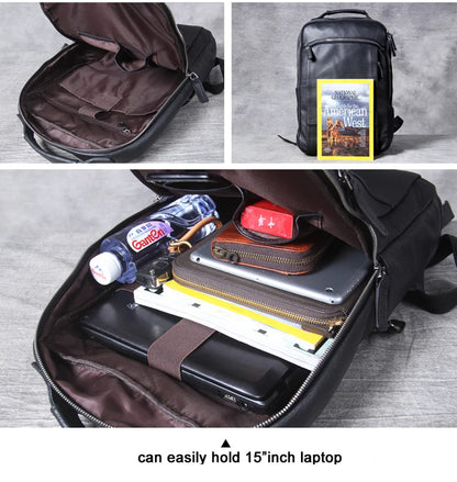 High Quality Fashion Genuine Leather Backpack Men Bagpack Student School Bag Backpack daily male Rucksack large Knapsack Black