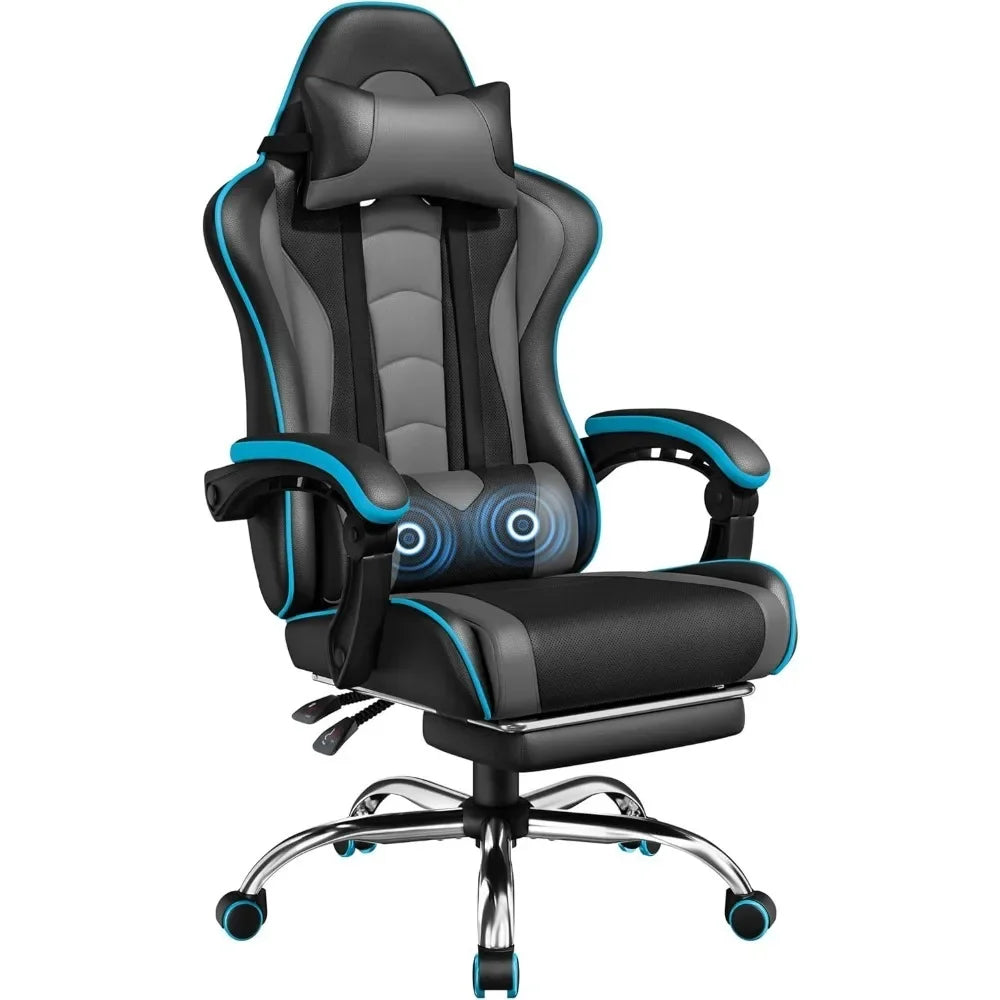 Gaming Chair, Video Game Chair with Massage Lumbar Support and Footrest Height Adjustable Ergonomic Computer Gaming Chair