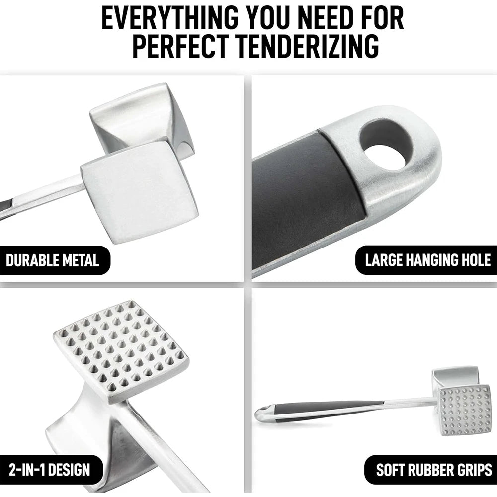 LMETJMA Meat Tenderizer Hammer with Comfortable-Grip Handle Zinc Alloy Meat Hammer Tenderizer Kitchen Meat Mallet Pounder JT329