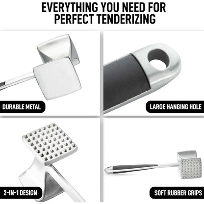 LMETJMA Meat Tenderizer Hammer with Comfortable-Grip Handle Zinc Alloy Meat Hammer Tenderizer Kitchen Meat Mallet Pounder JT329