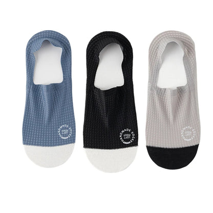 3Pairs Men's Invisible Socks Thin Breathable Comfortable High Quality Waffle Pattern Boat Sock Sweat-absorbing Casual Mesh Sox
