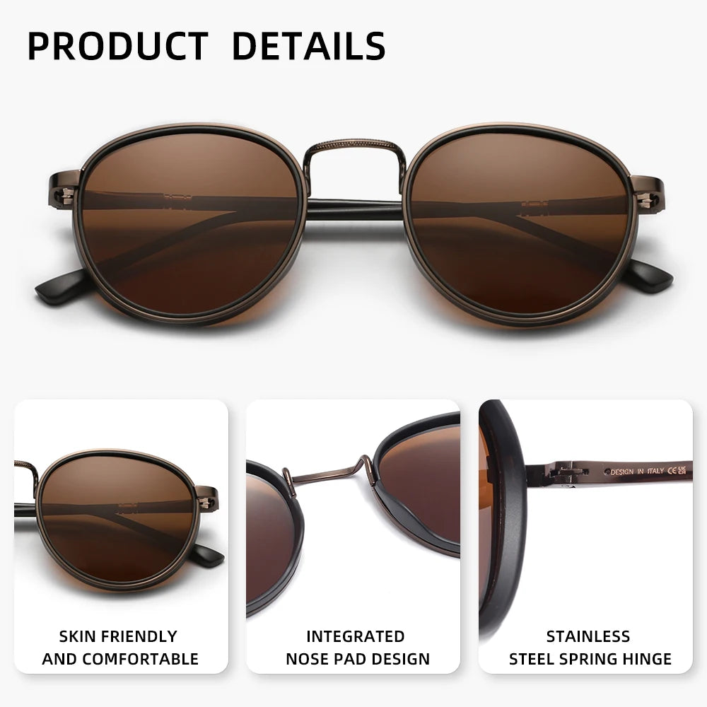 Design Retro Round Frame Sunglasses For Men Polarized UV400 Women Causal Driving Glasses Accessories RELUX.STORE