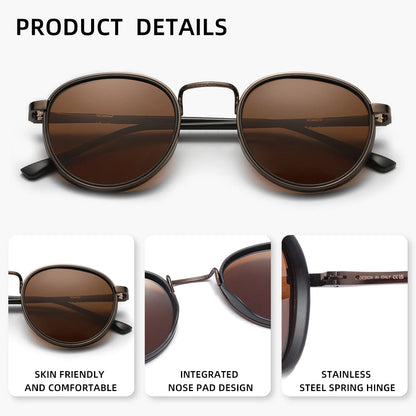 Design Retro Round Frame Sunglasses For Men Polarized UV400 Women Causal Driving Glasses Accessories RELUX.STORE
