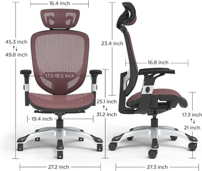 Perfect for Home & Office, Ergonomic Swivel Task Chair, Adjustable with Breathable Mesh & Lumbar Support, Maroon