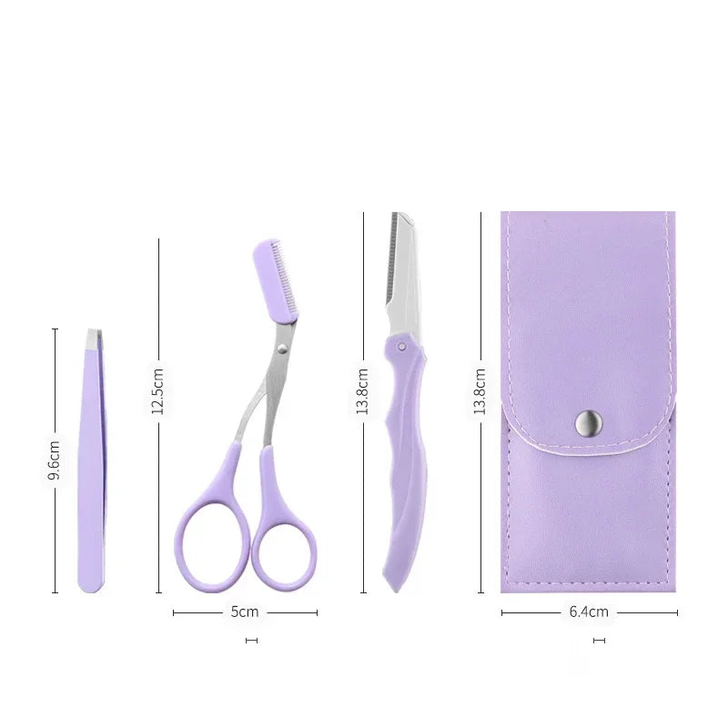 Private Label 3Pcs/Set Makeup Tools Portable Eyebrow Trimming Set Eyebrow Razor Eyebrow Scissors with Comb RELUX.STORE