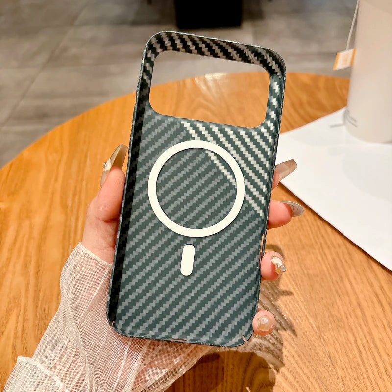 For Magsafe Magnetic Wireless Charging Luxury Solid Color Carbon Fiber Phone Case For iPhone 17 Pro Max Air Bumper Back Cover RELUX.STORE