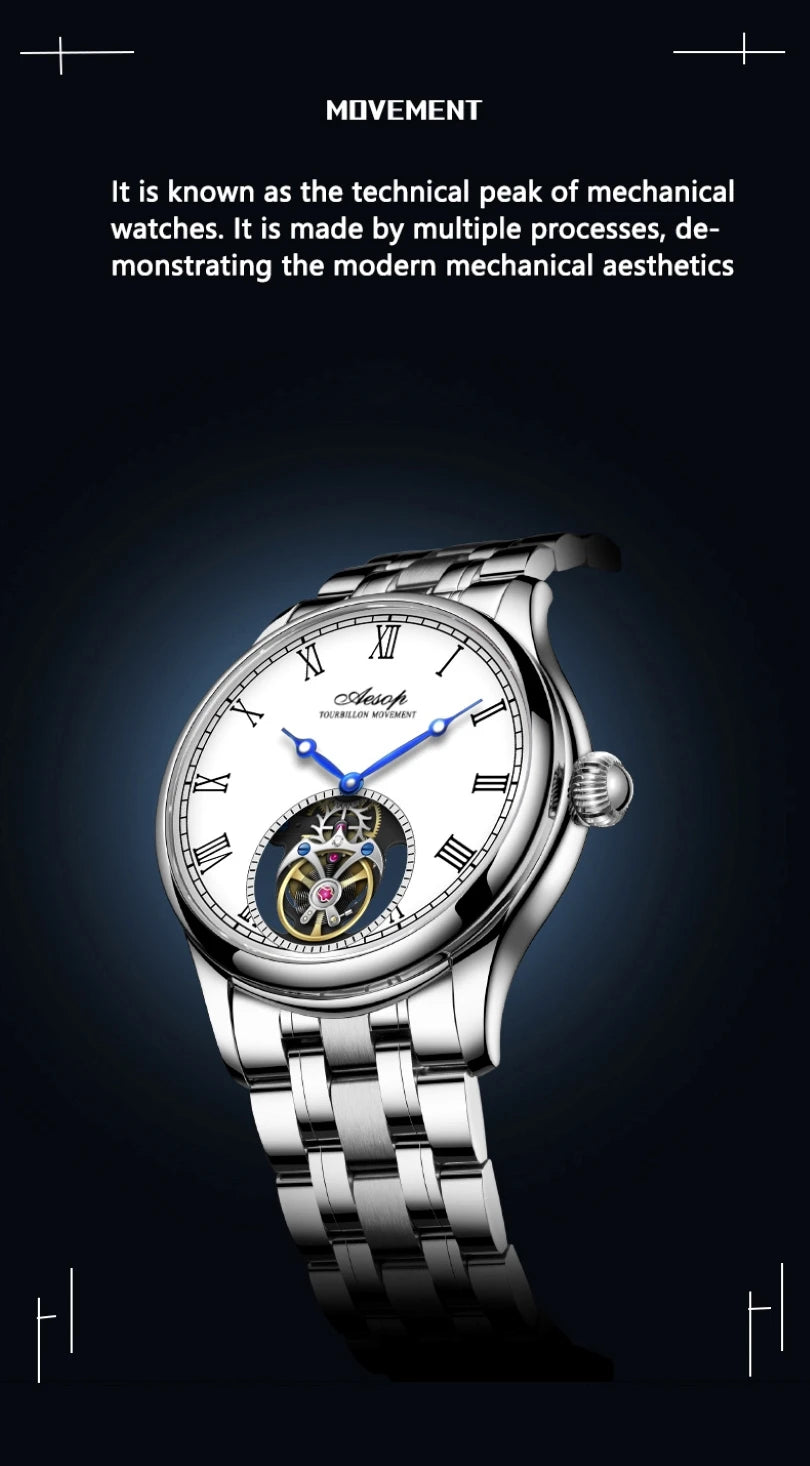 Aesop Real Flying Tourbillon Movement Mechanical Watches Luxury Watch for Men Skeleton Tourbillon Watch Sapphire Official StoreS