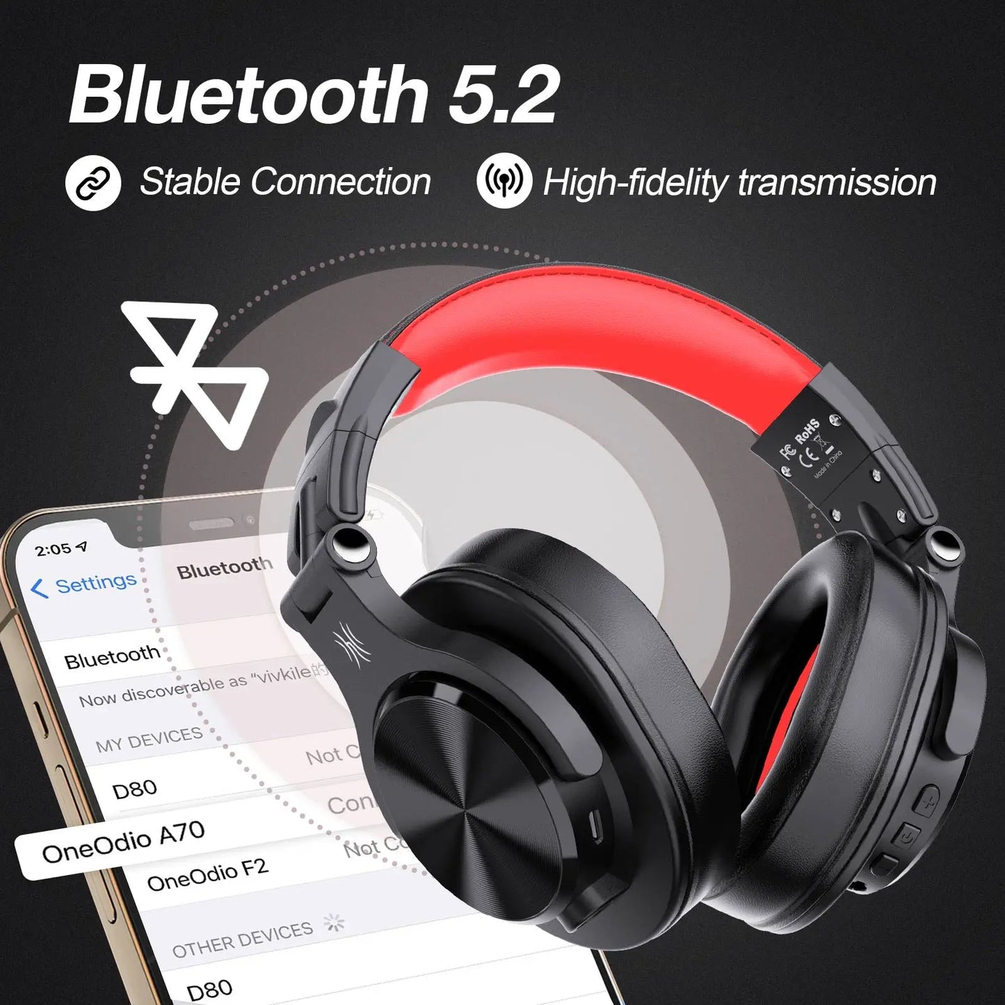 Oneodio Fusion A70 Wireless Bluetooth Headphones Bluetooth 5.2 Headphones Hi-Res Audio Over Ear 72H Playtime Professional Stud RELUX.STORE