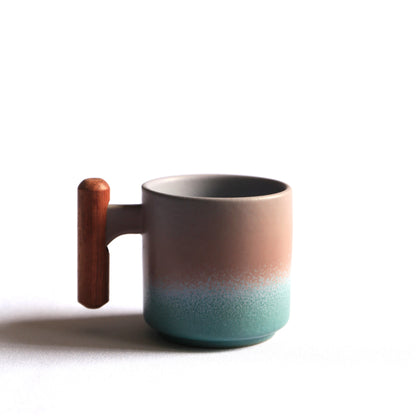 Handmade Ceramic Coffee Mug with Wooden Handle - Retro Tea Cup, Office Water Cup Filter Design, Unique Birthday Gift