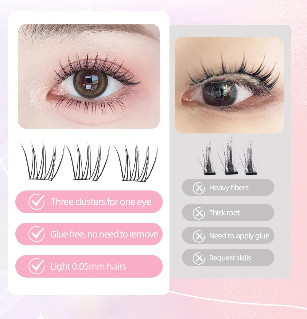 Yelix Self-adhesive Glue Free False Eyelashes Reusable DIY Segmented DIY Lashes Clusters No Glue Needed Natural Soft Lashes RELUX.STORE