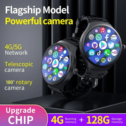 GoldenSpike 4GB+128GB Smart Watch 1.75inch Amoled Smartwatch With 180° Rotary Camera GPS Position WIFI Sim Card Slot Video Call