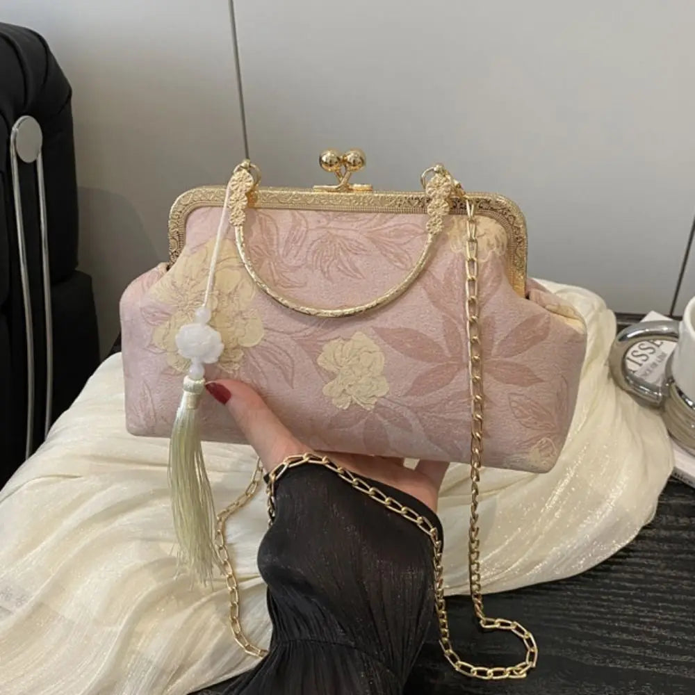 Flower Pattern Chinese Style Handbag Cheongsam Accessories Elegant Hanfu Clutch Bag Single Shoulder with Pendant RELUX.STORE