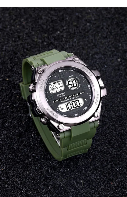 Black Sports Watch for Kids Students Men's Multifunction LED Digital Watch Waterproof Luminous Alarm Clock Electronic Watches