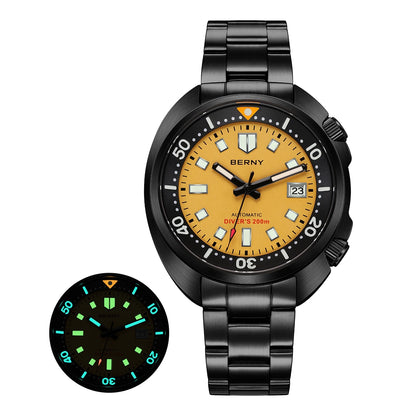 BERNY 20ATM Diver Watch For Men Mechanical Black Dial Original Design Top Automatic Sapphire Luxury Diving Luminous Men Watch