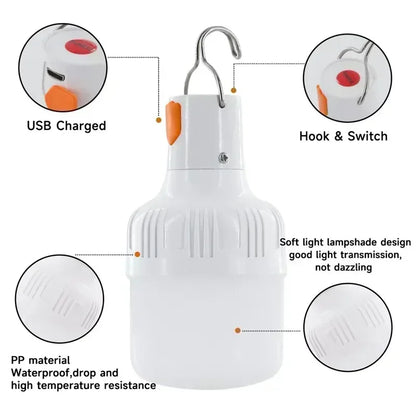Portable Rechargeable LED Street Camping Light with Hook Dimmable Tent Lantern USB Charging Emergency Multifunctional LED Lamp