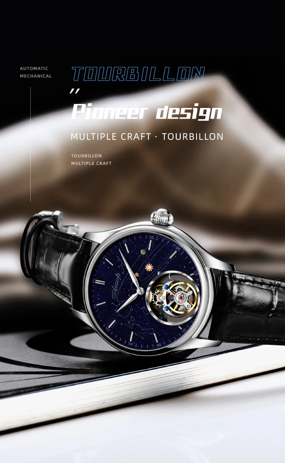AESOP Mens Luxury Real Flying Tourbillon Mechanical Sapphire Waterproof Watch Skeleton Watches for Men Wristwatches Male 2025 A