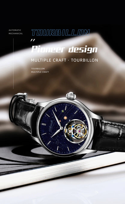 AESOP Mens Luxury Real Flying Tourbillon Mechanical Sapphire Waterproof Watch Skeleton Watches for Men Wristwatches Male 2025 A