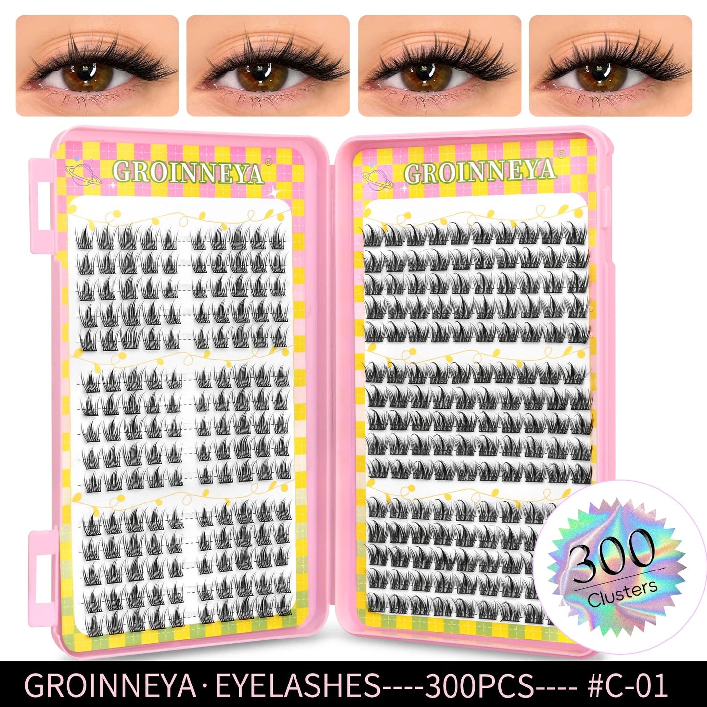 GROINNEYA Eyelashes Clusters 320 pcs Natural Eyelash extension Cluster Lashes Volume Mixed Tray Lashes Cluster Natural Lashes RELUX.STORE