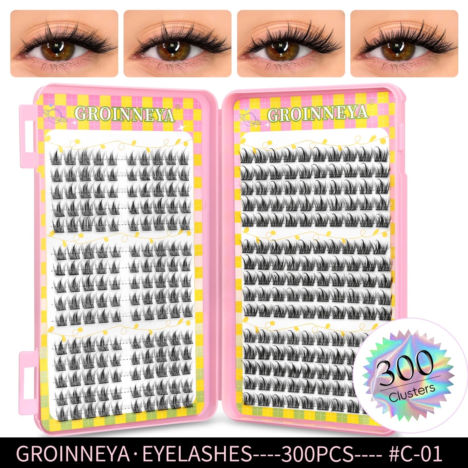 GROINNEYA Eyelashes Clusters 320 pcs Natural Eyelash extension Cluster Lashes Volume Mixed Tray Lashes Cluster Natural Lashes RELUX.STORE