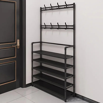 A clothes hanger and shoe rack at the entrance, used for storing shoes, clothes, jackets, hats, bags, umbrellas in the hallway