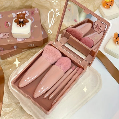 5Pcs Portable Makeup Brush Set With Mirror -  Foldable Travel Kit ，Mini Makeup Brush Set Travel Makeup Brush Set RELUX.STORE