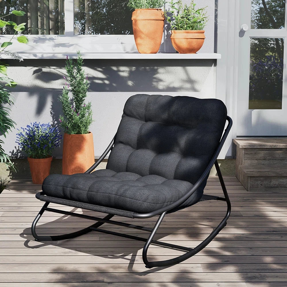 Outdoor Rocking Chair, Padded Cushion Recliner Rocker for Front Porch Sunroom Patio Backyard