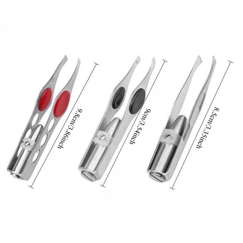 1pcs Hot Sales Portable Stainless Steel Button Cell Smart Design Eyebrow Hair Remove Tweezer with LED Light Makeup Tool RELUX.STORE
