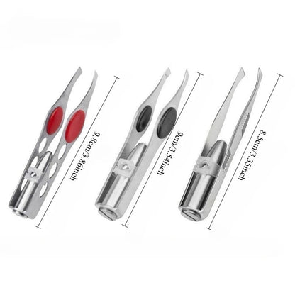 1pcs Hot Sales Portable Stainless Steel Button Cell Smart Design Eyebrow Hair Remove Tweezer with LED Light Makeup Tool RELUX.STORE