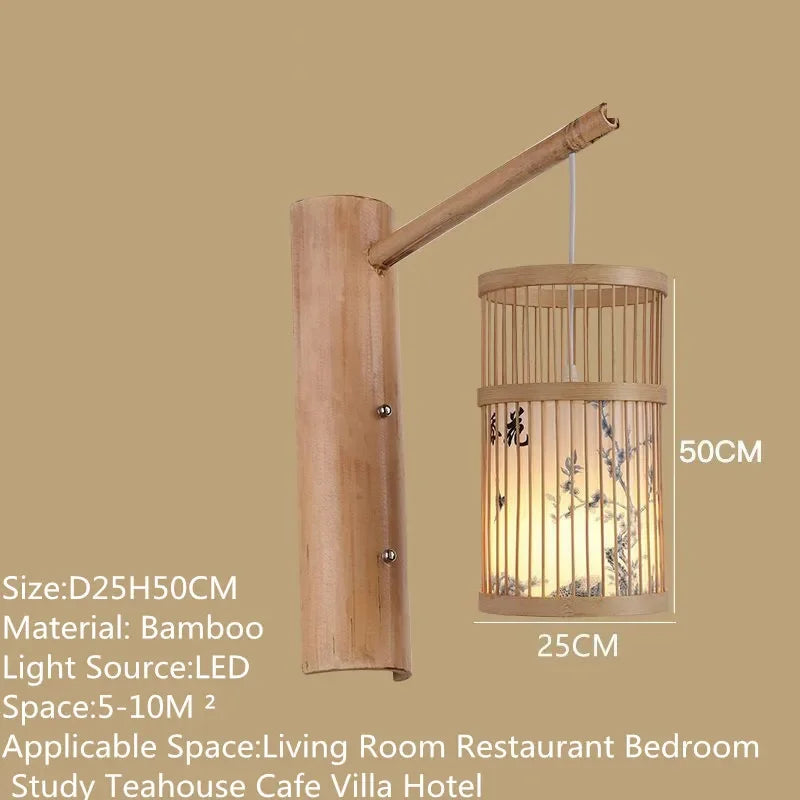 SAMAN Modern Bamboo Art Wall Lamp Bamboo Weaving Creative Living Room Restaurant Bedroom StudyTea Homestay LED Retro Wall Light