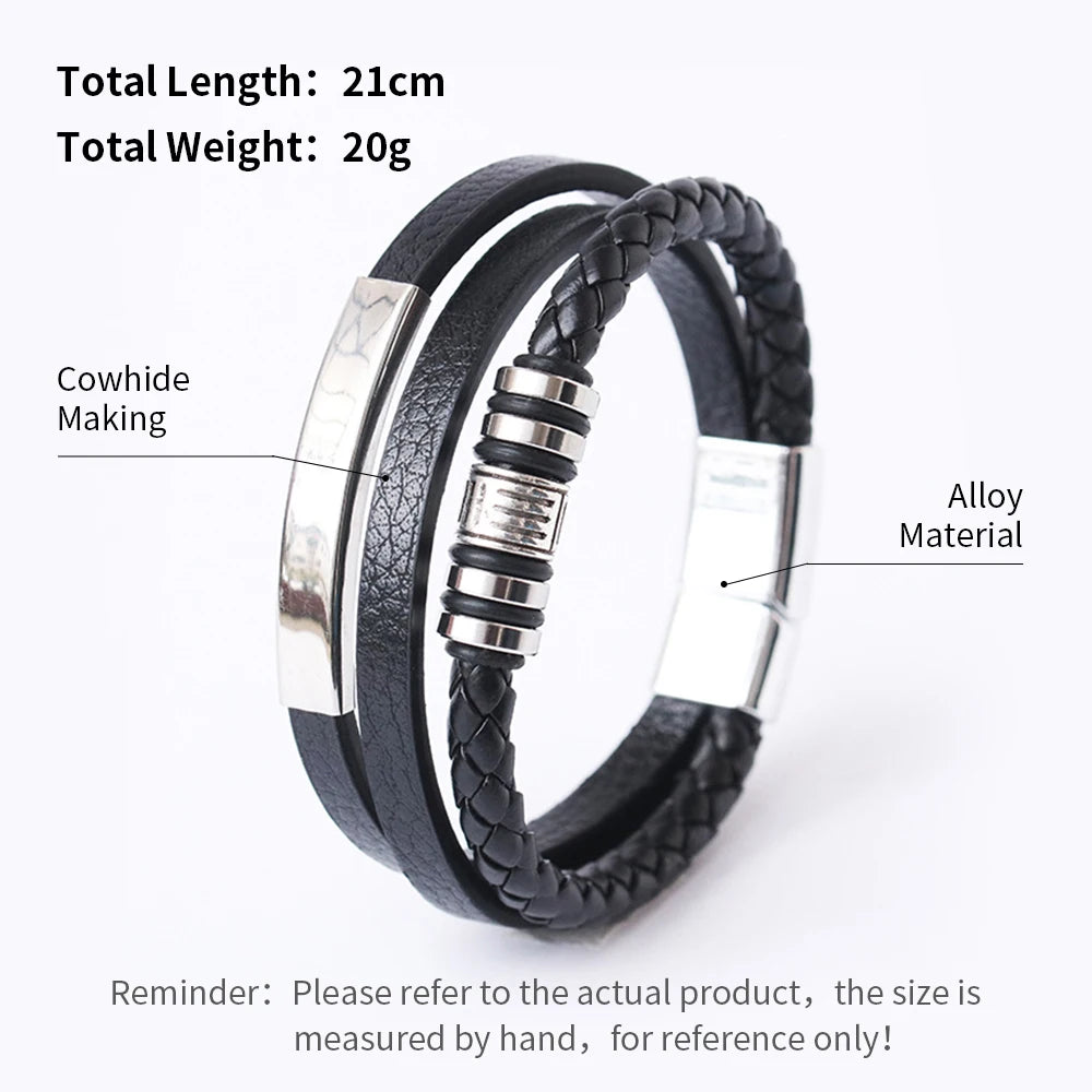 Trendy Leather Bracelets For Men Stainless Steel Bracelet 21CM Multilayer Braided Rope Bracelets for Male Jewelry Gifts RELUX.STORE