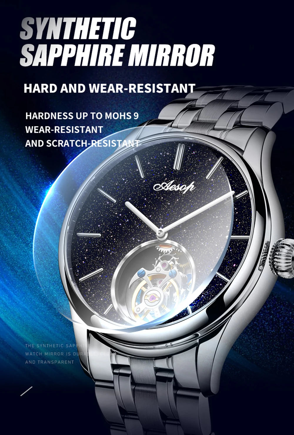 AESOP Mens Luxury Real Flying Tourbillon Mechanical Sapphire Waterproof Watch Skeleton Watches for Men Wristwatches Male 2025 A