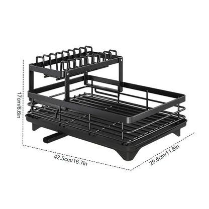 Adjustable Dish Drying Rack & Drainboard Organizer for Kitchen Plates, Over Sink Countertop, Cutlery Storage with Drain Rac
