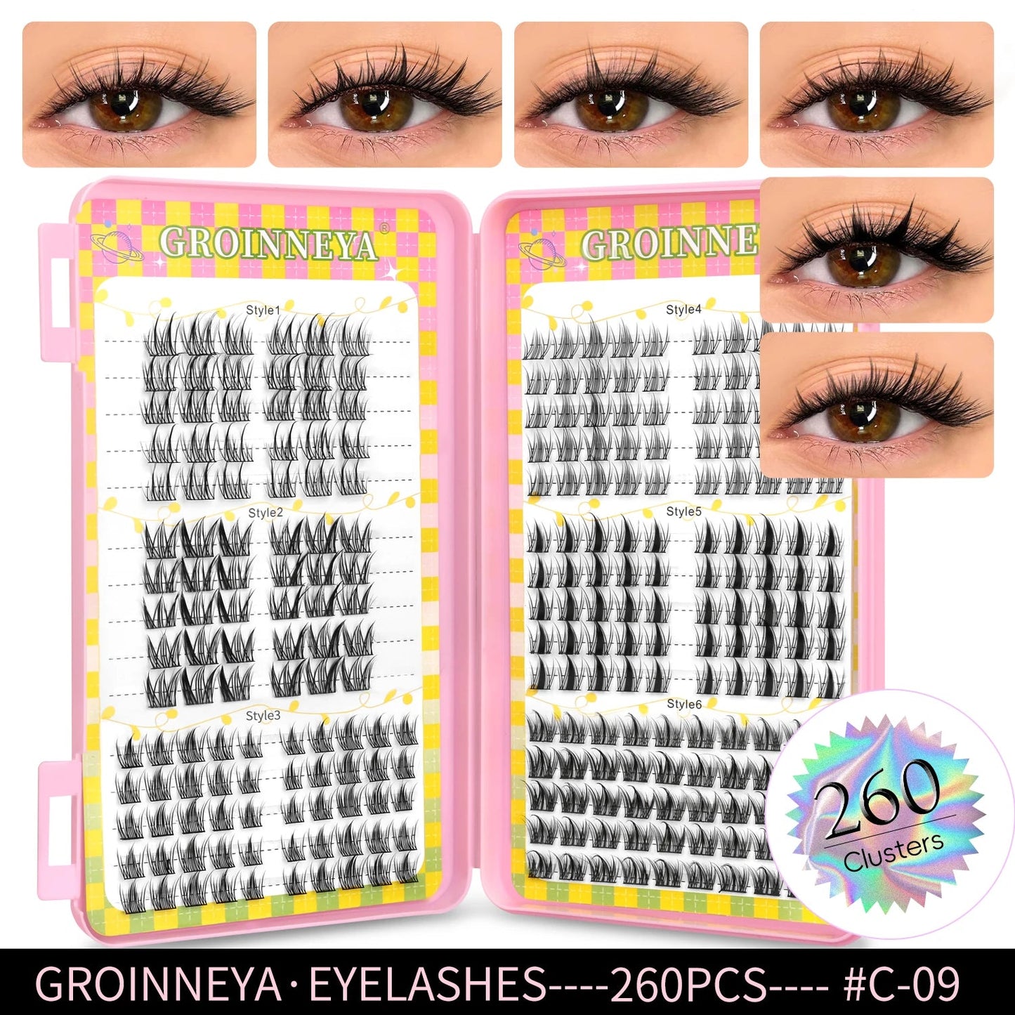 GROINNEYA Eyelashes Clusters 320 pcs Natural Eyelash extension Cluster Lashes Volume Mixed Tray Lashes Cluster Natural Lashes RELUX.STORE