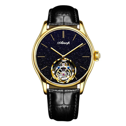 AESOP Mens Luxury Real Flying Tourbillon Mechanical Sapphire Waterproof Watch Skeleton Watches for Men Wristwatches Male 2025 A