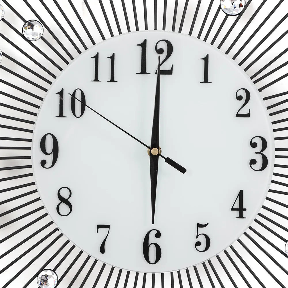 3D Large Metal Sunburst Wall Clock Luxury Battery Operated Home Decor Modern Round Diamond Large Luxury Art Wall Watch 60x60cm