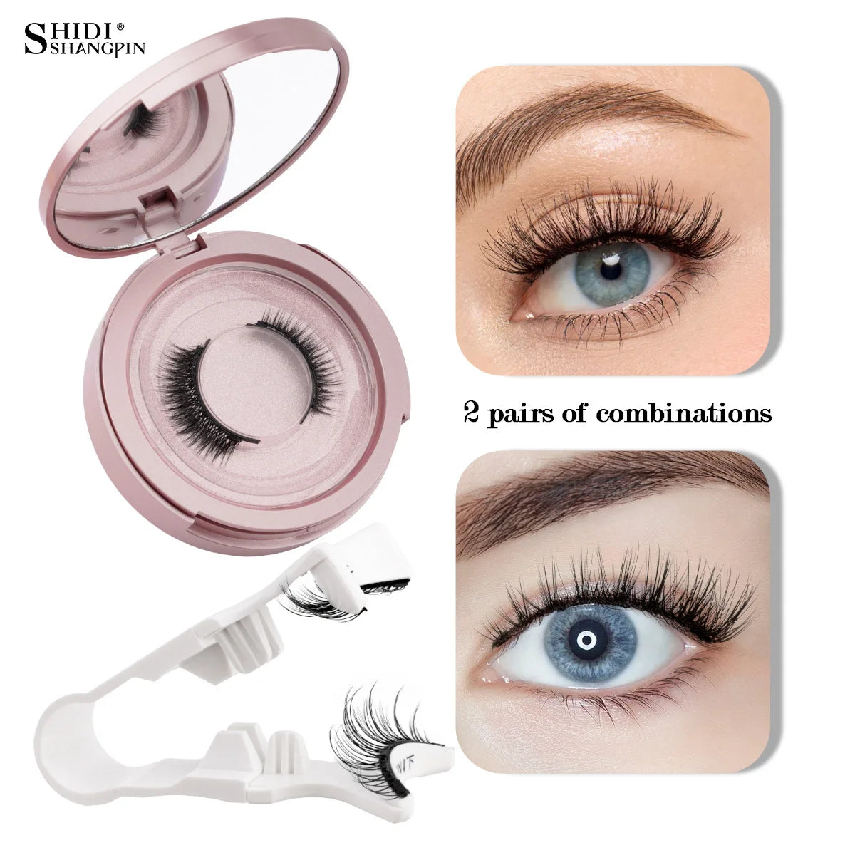 2 Pairs Magnetic Eyelash Natural Look Fluffy False Eyelashes Reusable Magnetic Eyelash Set with Applicator No Glue Need Makeup RELUX.STORE