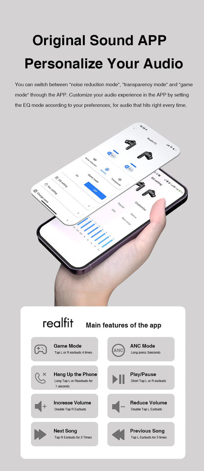 Realfit F3 ANC Active Noice Cancellation Bluetooth Earphones ENC Call HIFI Stereo Superb Bass Wireless Earbuds Sport Gaming RELUX.STORE