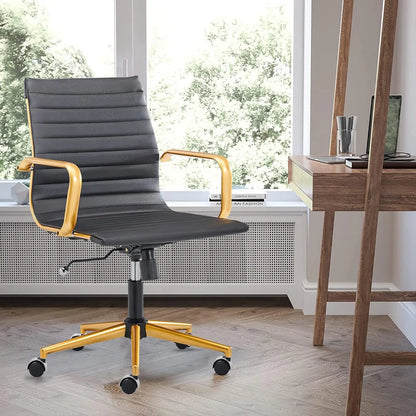 Modern Black Office Chair Computer Desk Chairs Conference Leather Home Office Dsek Chair Mid Back Swivel Chairs
