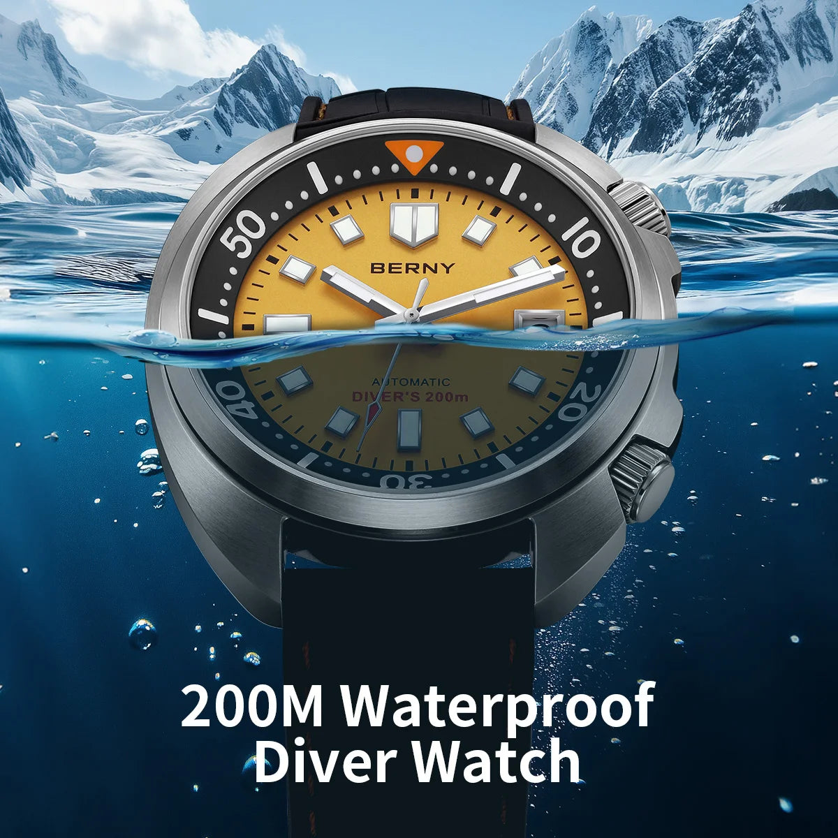 BERNY Automatic Diver Watch for Men Super Luminous Wristwatch Sapphire Sport Mechanical 20ATM 1970 Compressor Diving Men Watches